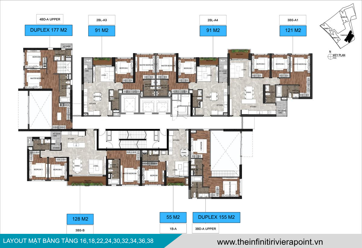 Mặt bằng tầng Lầu 16,18,22,24,30,32,34,36,38 The Infiniti Riviera Point