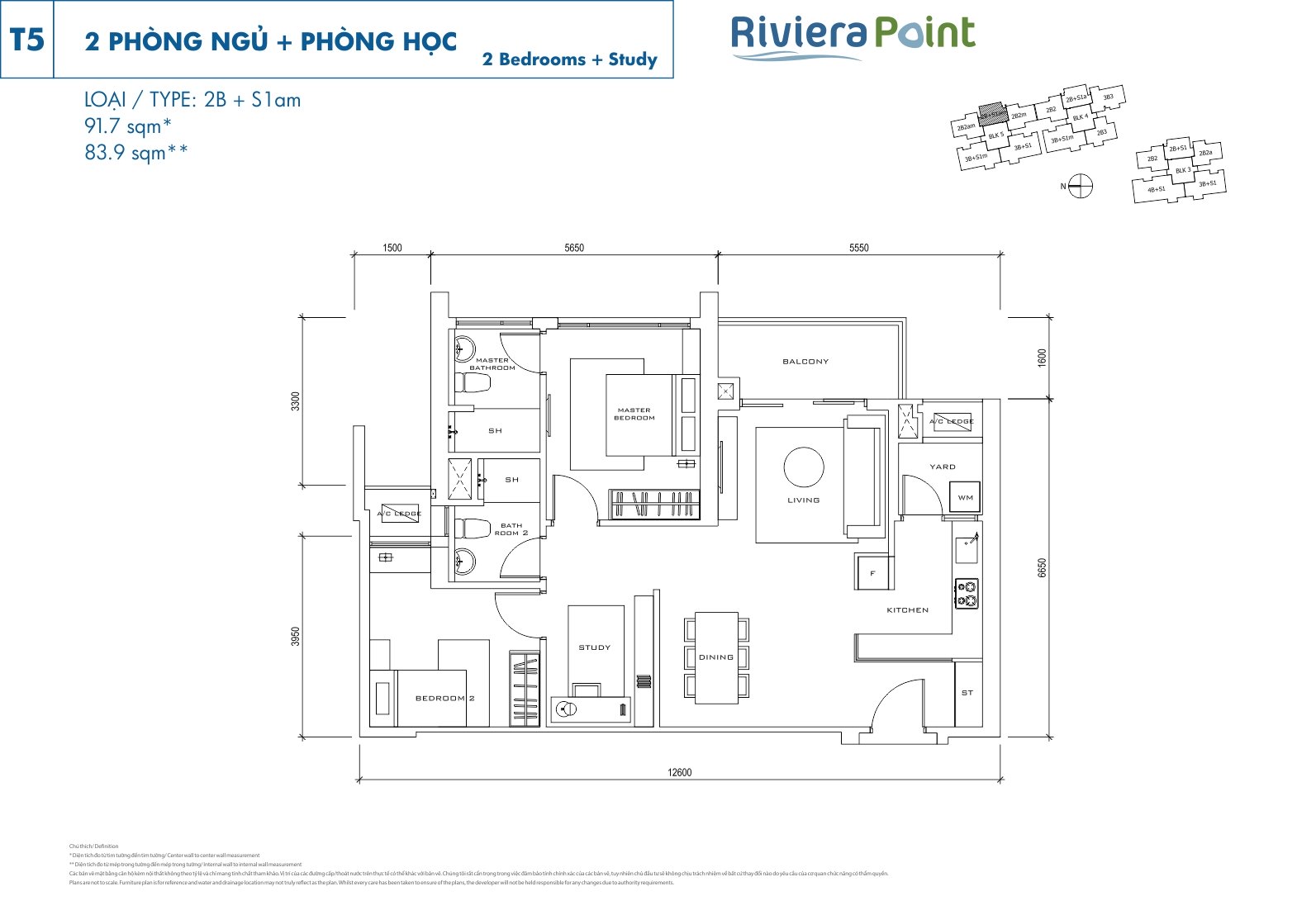 Mặt bằng căn hộ Riviera Point loại 2 phòng ngủ