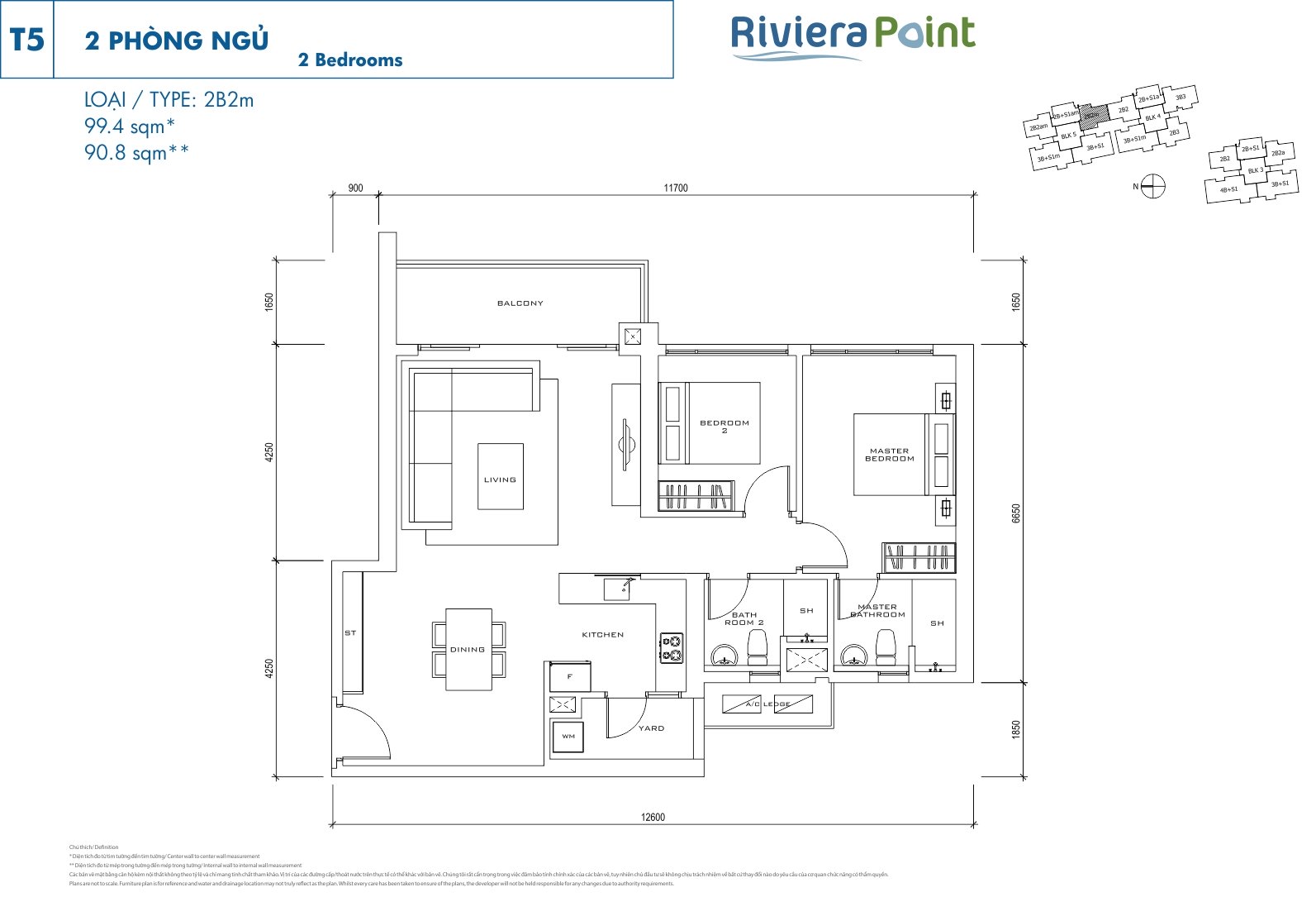 Mặt bằng căn hộ Riviera Point loại 2 phòng ngủ