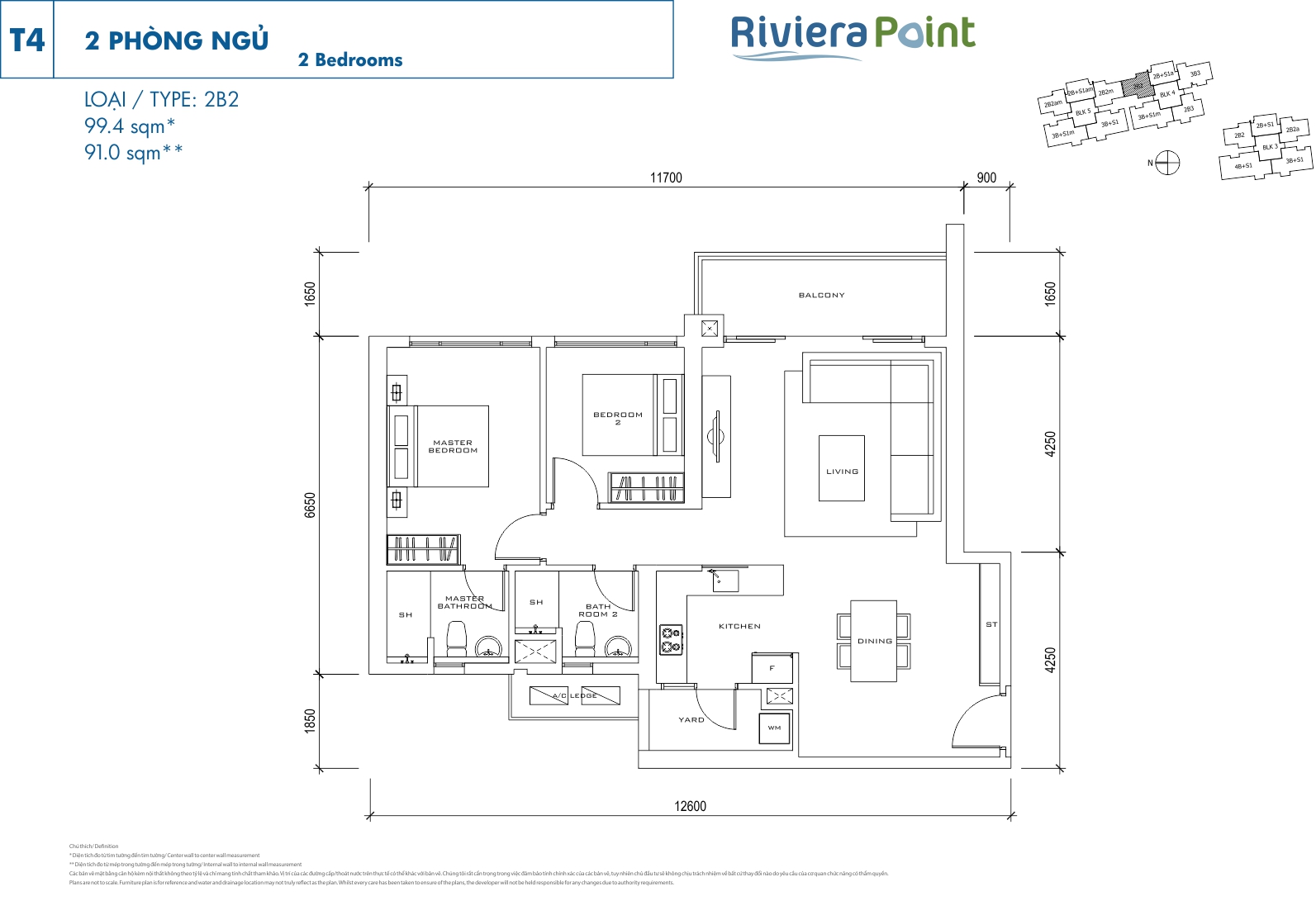 Mặt bằng căn hộ Riviera Point loại 2 phòng ngủ