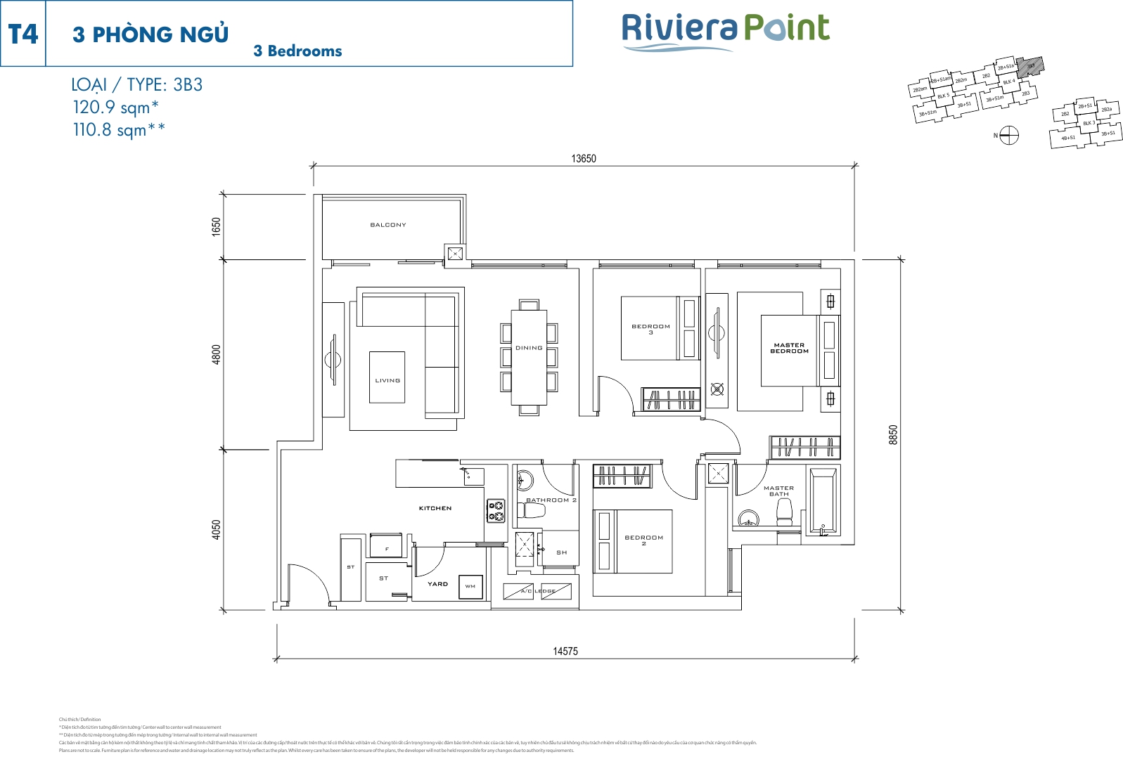 Mặt bằng căn hộ Riviera Point loại 3 phòng ngủ