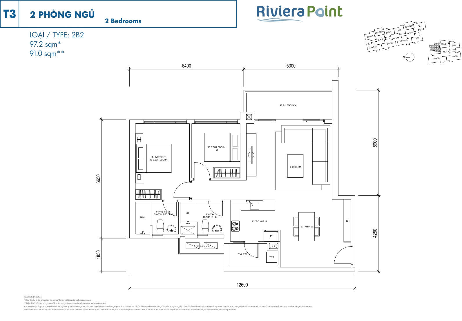 Mặt bằng căn hộ Riviera Point loại 2 phòng ngủ