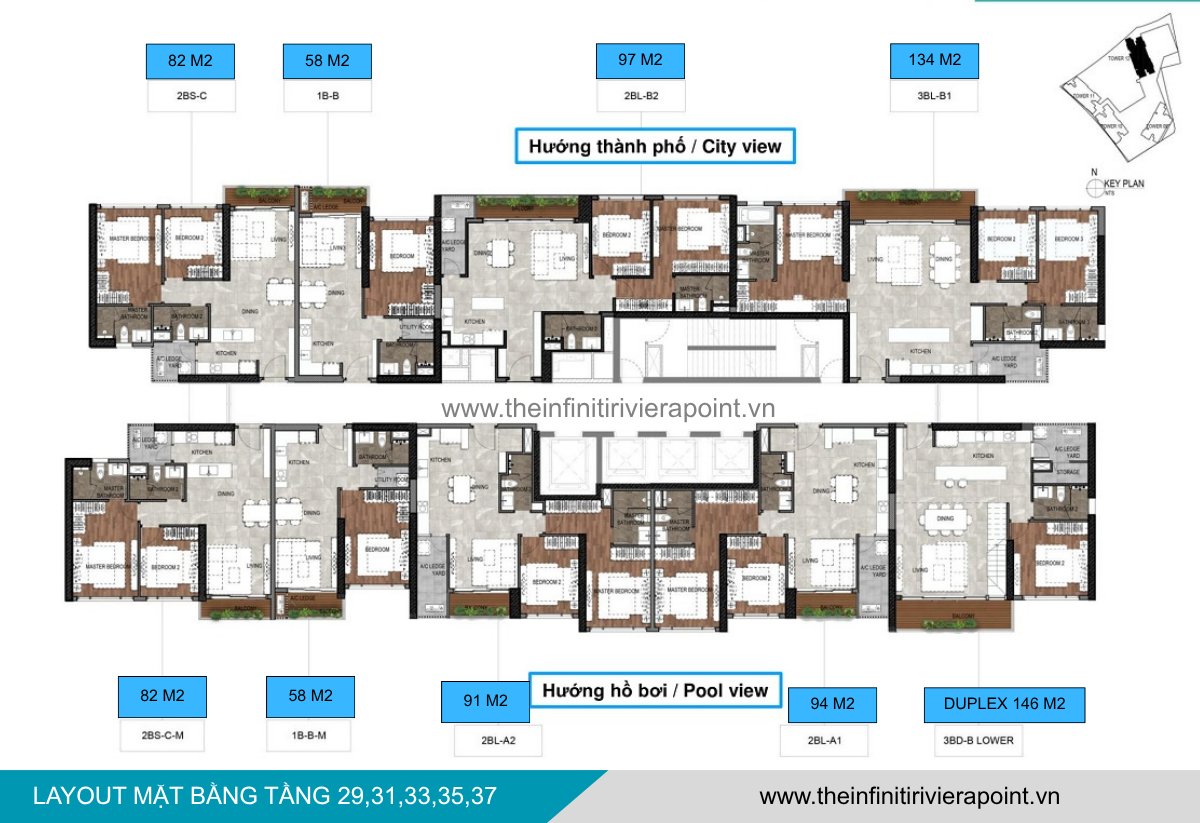 Mặt bằng tầng 29,31,33,35,37 Tòa T12 The Infiniti Riviera Point