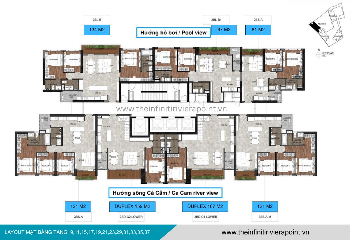 Mặt bằng tầng 9, 11, 15, 17, 19, 21, 23, 29, 31, 33,v35, 37 Tòa T11 The Infiniti Riviera Point