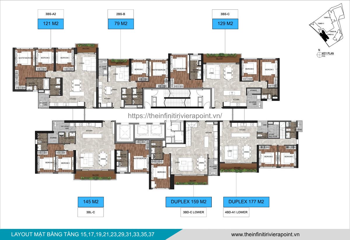 Mặt bằng tầng 15,17,19,21,23,29,31,33,35,37 Tòa T10 The Infiniti Riviera Point