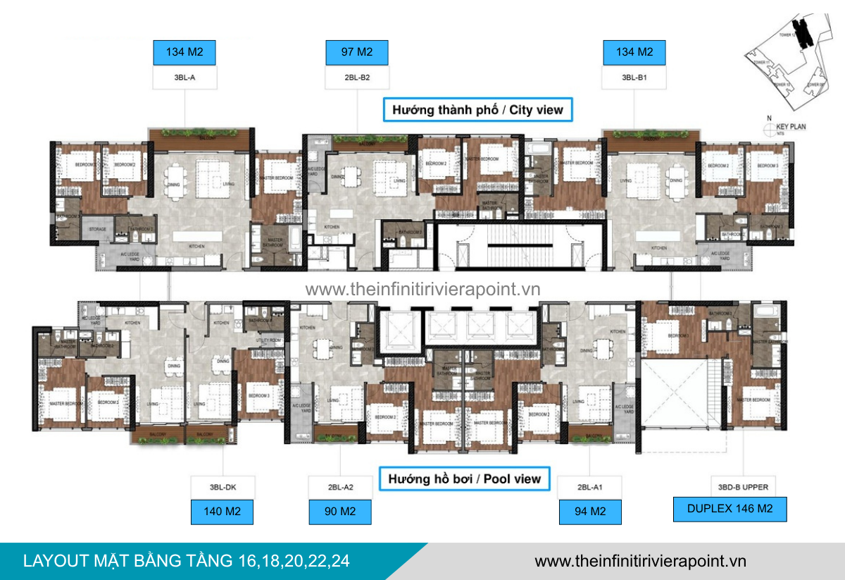 Mặt bằng tầng 16,18,20,22,24 Tòa T12 The Infiniti Riviera Point