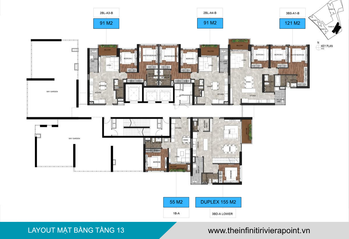 Mặt bằng tầng 13 The Infiniti Riviera Point