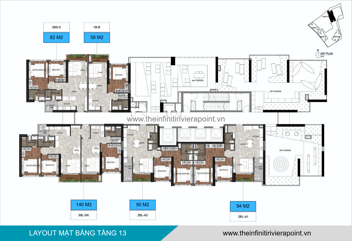 Mặt bằng tầng 13 Tòa T12 The Infiniti Riviera Point
